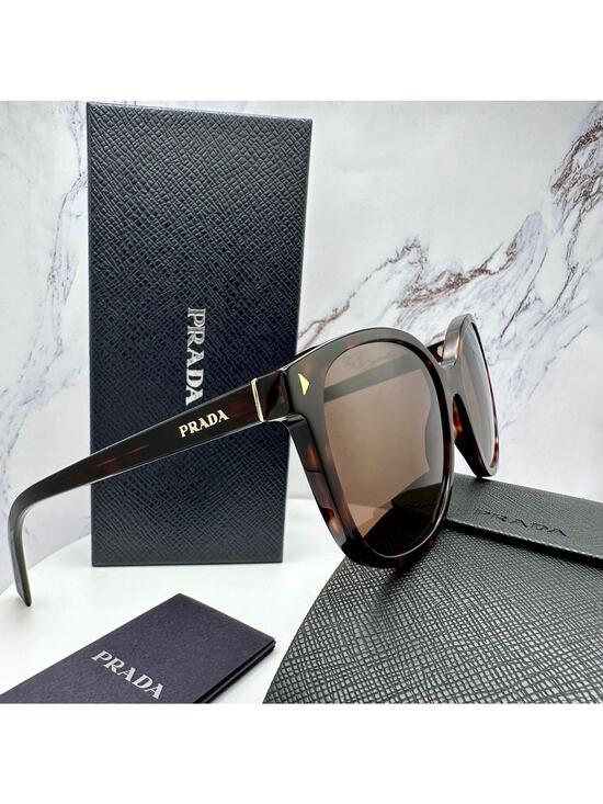 New PRADA Sunglasses Brown Square Gold Logo Tortoise Authentic w/ Box & Case main image 15